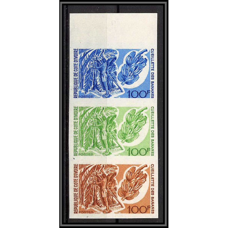 93691g cote d'ivoire N°262 bananes bananas fuits fruts bande de 3 Essai proof Non dentelé imperf ** MNH