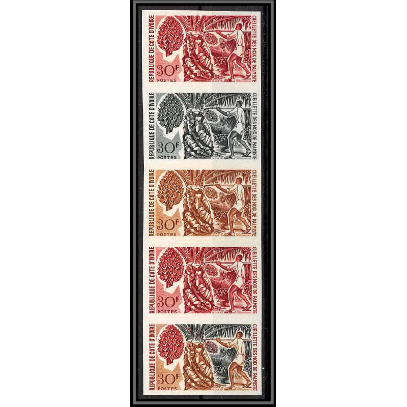 93697e cote d'ivoire N°261 noix de palmistes palme palm nut fuits fruts bande de 5 Essai proof Non dentelé imperf ** MNH