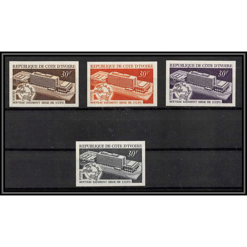 93759d cote d'ivoire N°301 nouveau batiment su siège de l'UPU 1970 lot 4 couleurs Essai proof Non dentelé imperf ** MNH