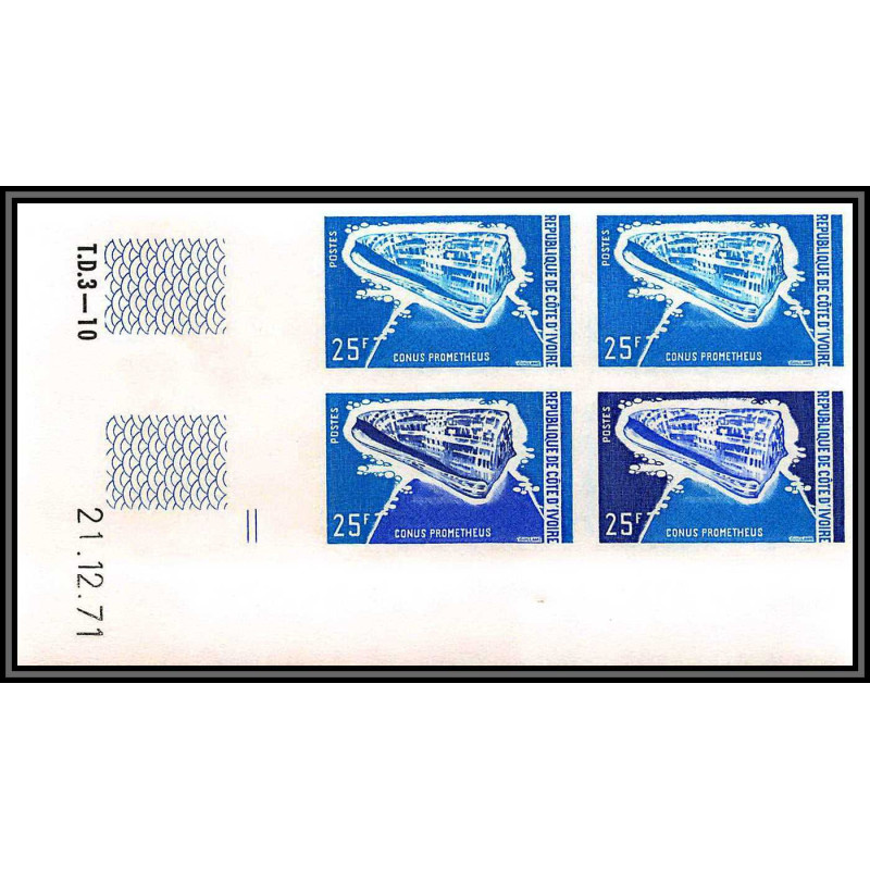 93782c cote d'ivoire N°326 coquillage shells conus prometheus coin daté Essai proof Non dentelé imperf ** MNH 1971