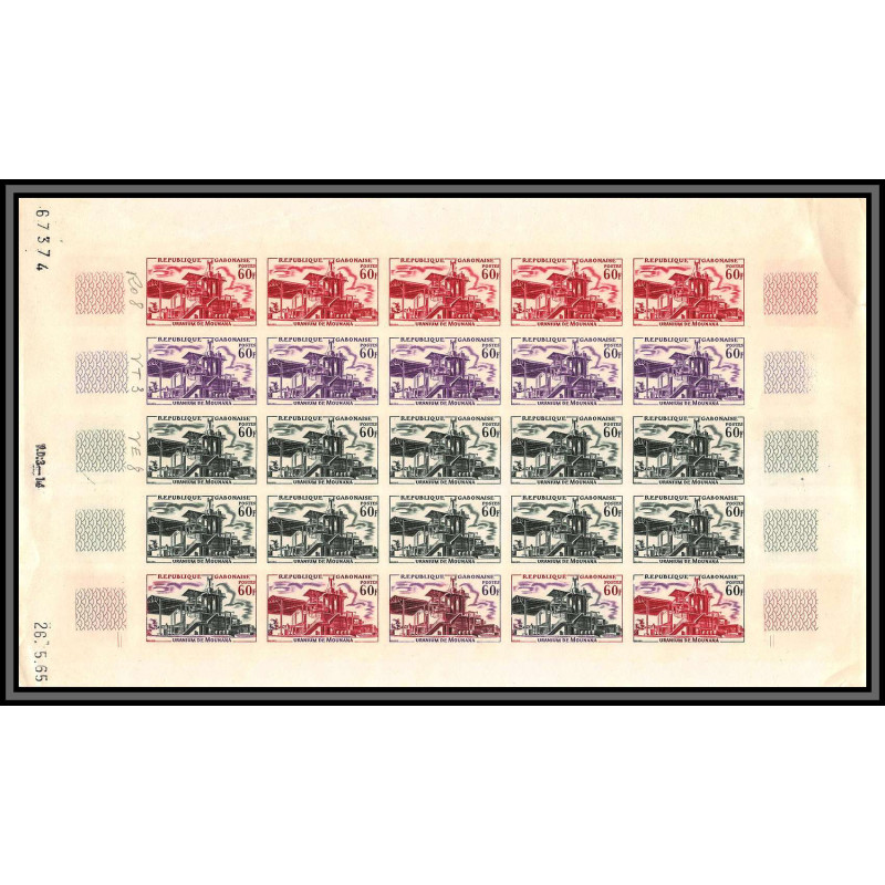 93927 gabon gabonaise N°181 uranium mines mouanana 1965 nuclear Essai proof Non dentelé imperf ** MNH feuille sheet