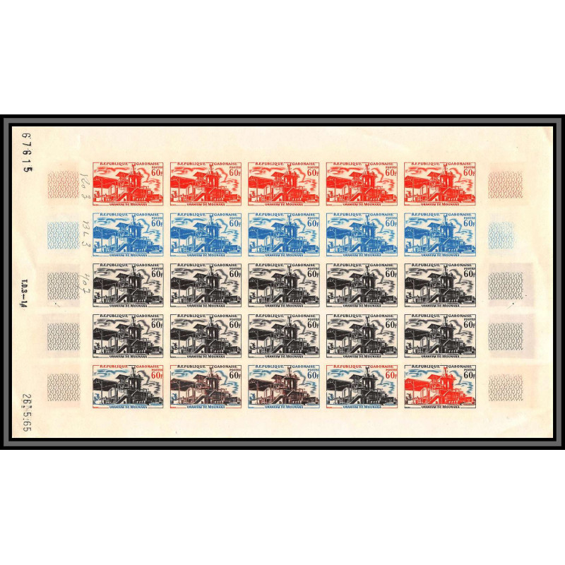 93928 gabon gabonaise N°181 uranium mines mouanana 1965 nuclear Essai proof Non dentelé imperf ** MNH feuille sheet