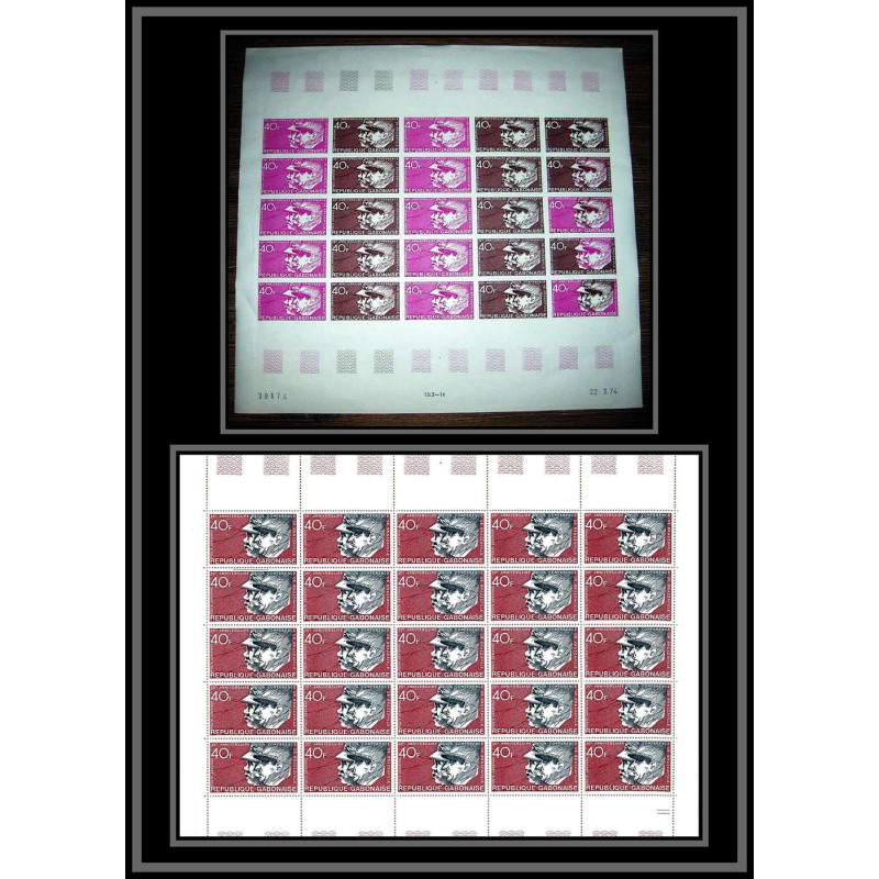 93931 gabon gabonaise PA N°145 de gaulle Essai color proof Non dentelé imperf feuille complete (sheet) + feuille