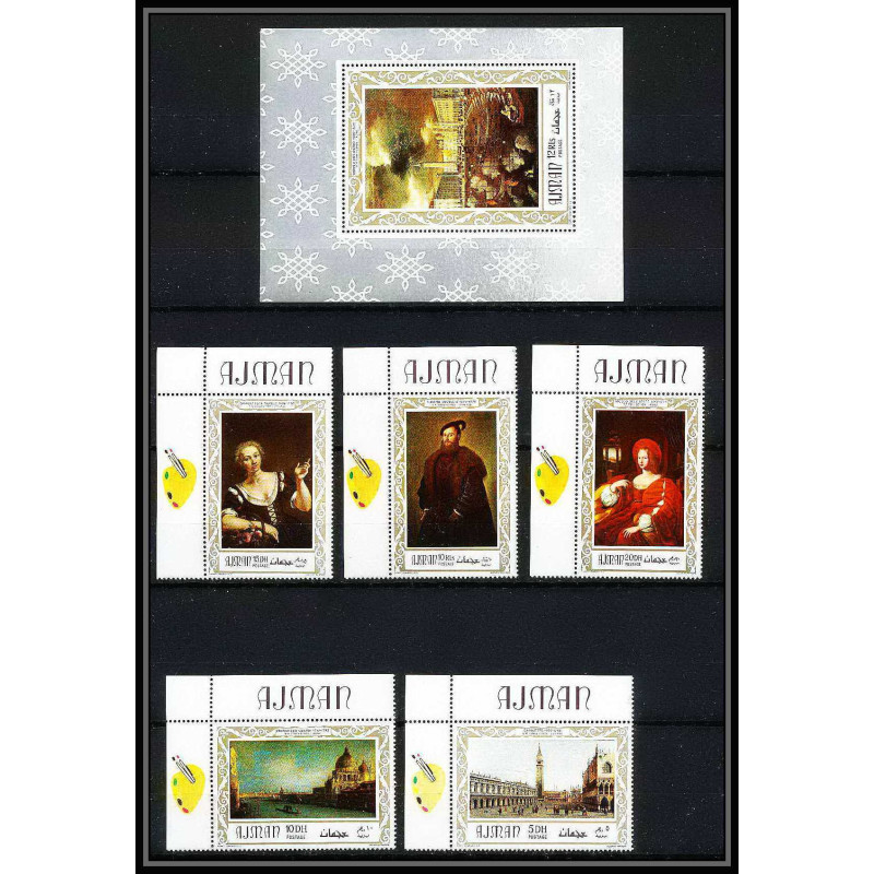 471c Ajman MNH ** N° 419 / 423 A + bloc 112 A Tableau tableaux painting italian paintings venise venice coin de feuille