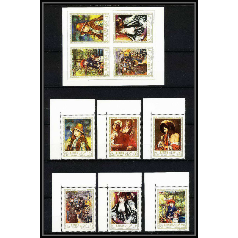 474b Ajman MNH ** N° 209 / 214 A + bloc N° 21 Tableau (Painting) Renoir Terbrugghen France coin de feuille