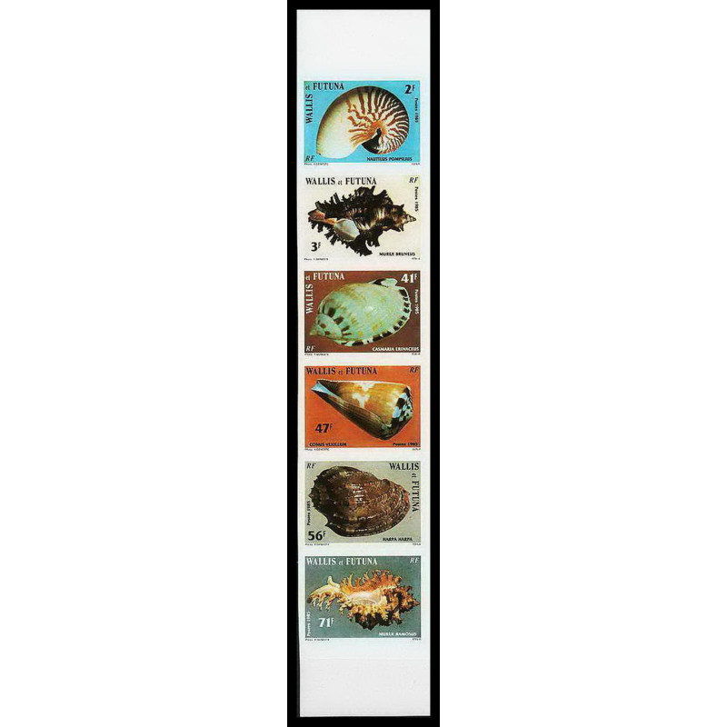94206c Wallis et Futuna N°323/328 coquillages Shell shells Non dentelé ** MNH Imperf strip bande