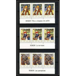 474c Ajman MNH ** N° 209 / 214 A Tableau (Painting) Terbrugghen Renoir France bande de 3 avec titre 