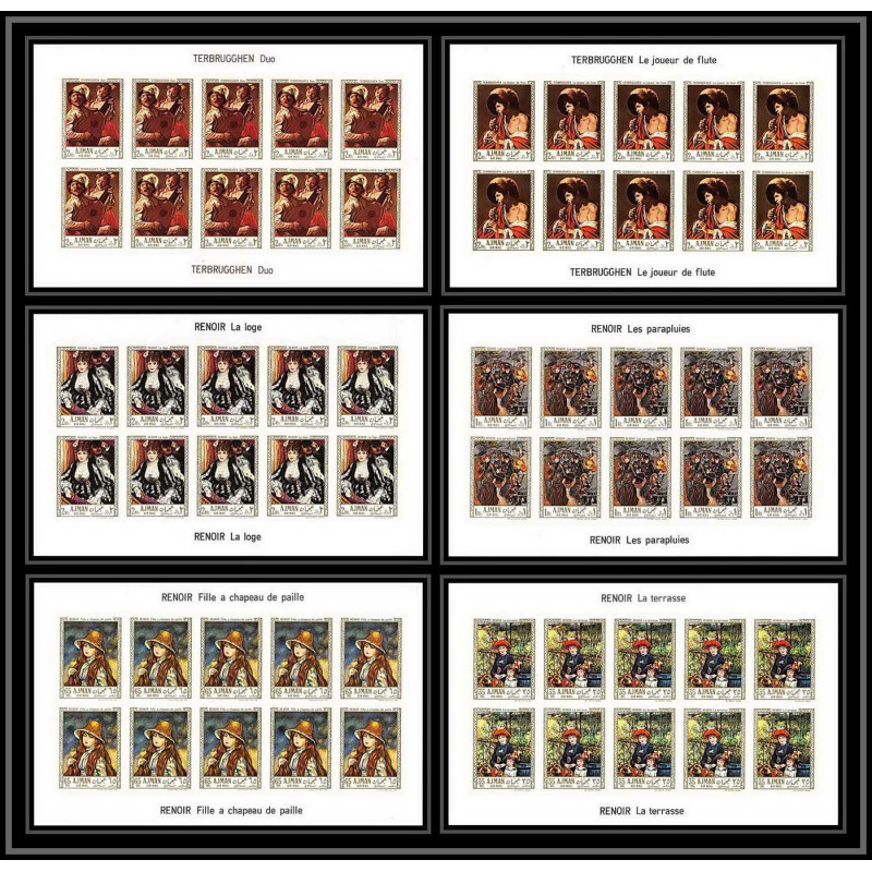 475 Ajman MNH ** N° 209 / 214 B Tableau (Painting) Terbrugghen Renoir feuilles sheets Non dentelé imperf