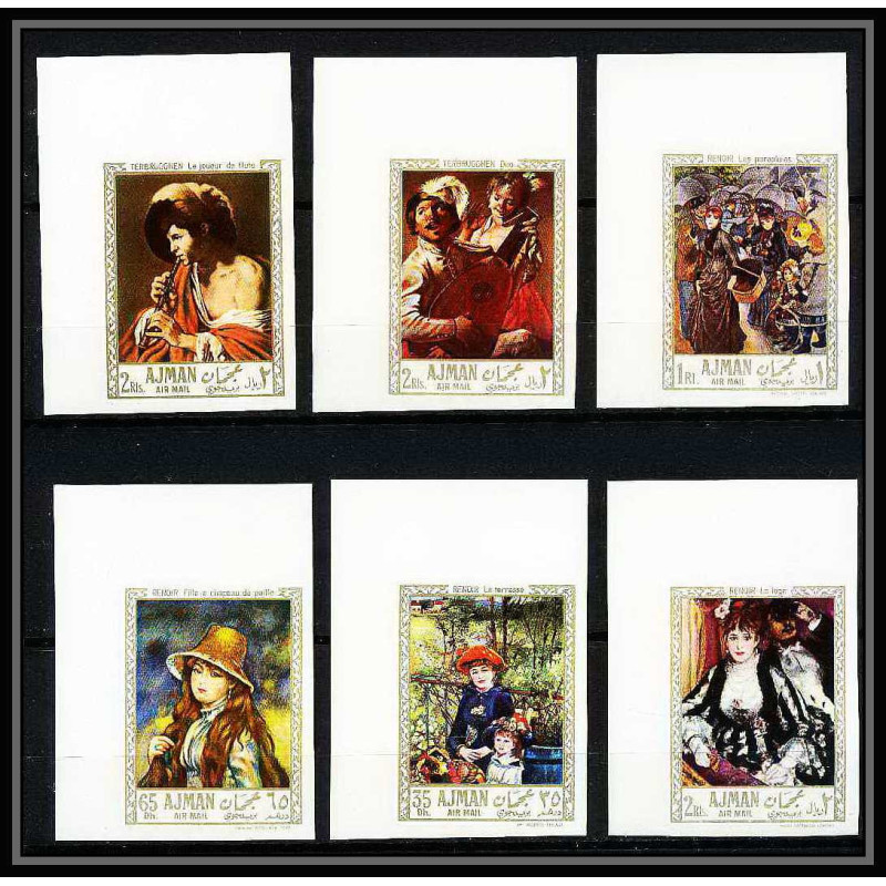 475a Ajman MNH ** N° 209 / 214 B Tableau (Painting) Terbrugghen Renoir coin de feuille Non dentelé imperf