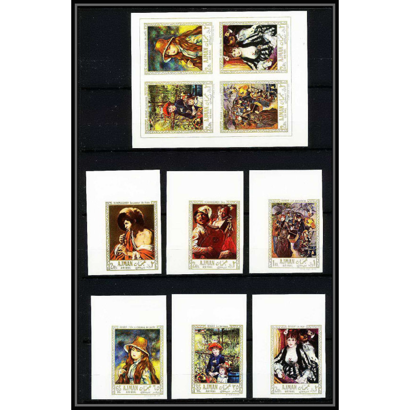 475b Ajman MNH ** N° 209 / 214 B + bloc N° 21 Tableau (Painting) Renoir Non dentelé imperf coin de feuille