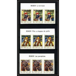 475c Ajman MNH ** N° 209 / 214 B Tableau (Painting) Auguste Renoir non dentelé (Imperf) bande de 3 titre