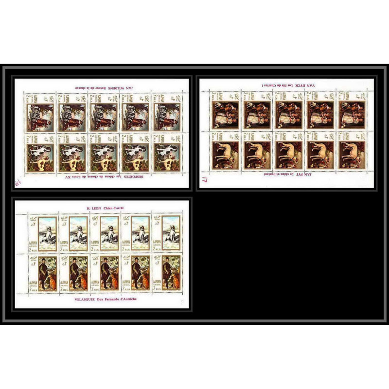 477 - Ajman MNH ** N° 271 / 276 A Tableau (Painting) hunting Chiens (chien dog dogs) chasse feuilles sheets 