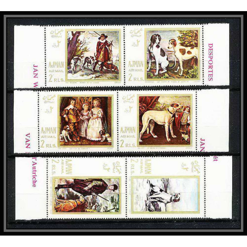 477a - Ajman MNH ** N° 271 / 276 A Tableau (Painting) hunting Chiens chien dog dogs van Dyck Vélasquez Wildens