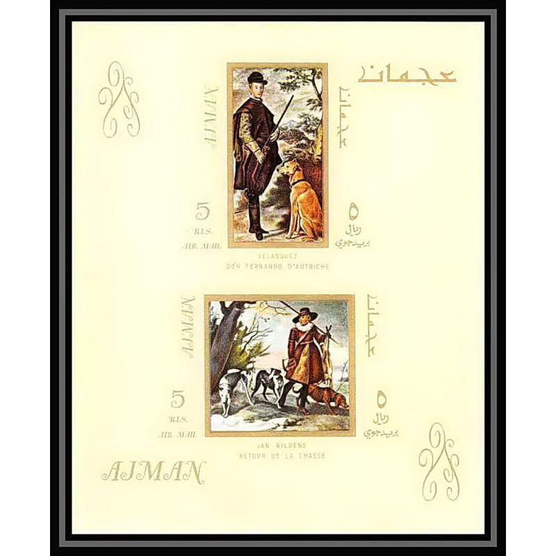 477d Ajman MNH ** bloc N° 38 Tableau (Painting) hunting Chiens (chien dog dogs) chasse Jan Wildens Vélasquez