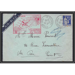 10136 AIR BLEU N°368 1ère liaison postal de nuit Paris Pau via Bordeaux 10/5/1939 lettre cover France aviation 