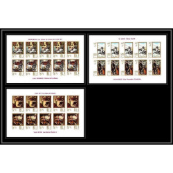 478 - Ajman MNH ** N° 271 / 276 B tableaux painting hunting Chiens dogs chasse feuilles sheets Non dentelé imperf