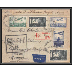 10153 PA N°8/12 1er service aérien francais direct Europe CONGO Madagascar stanleyville 11/6/1937 lettre cover France