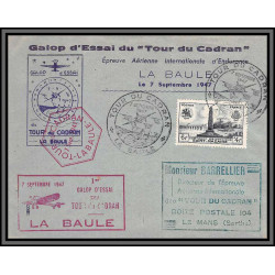 10186 1er galop d'essai du tour du cadran la baule 7/9/1947 lettre cover France aviation 