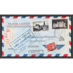 10226 1ère liaison aérienne paris casablanca 18/2/1953 taxé maroc arbois chambord lettre cover France aviation 