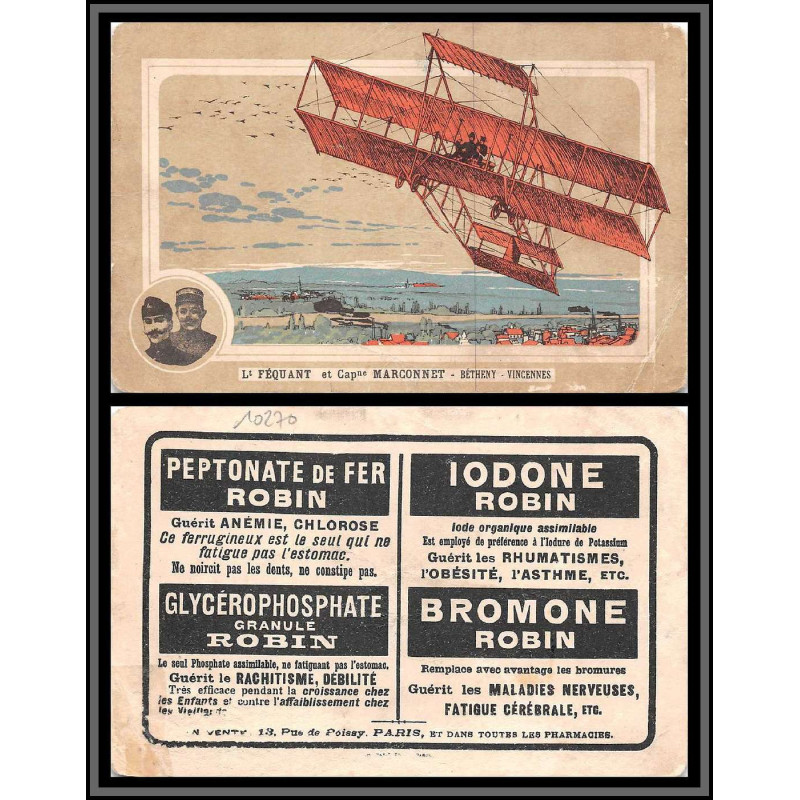 10270 publicité ROBIN FEQUANT MARCONNET BETHENY VINCENNES carte postale postacard France aviation 