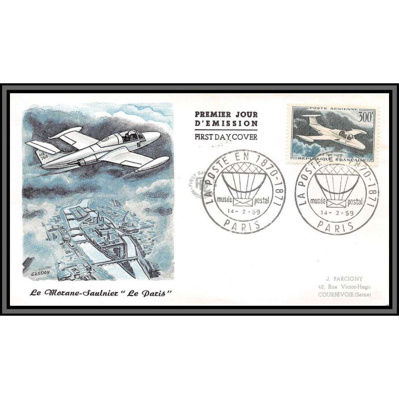 10280 PA N°35 morane saulnier 14/2/1959 lettre cover FDC premier jour France aviation 