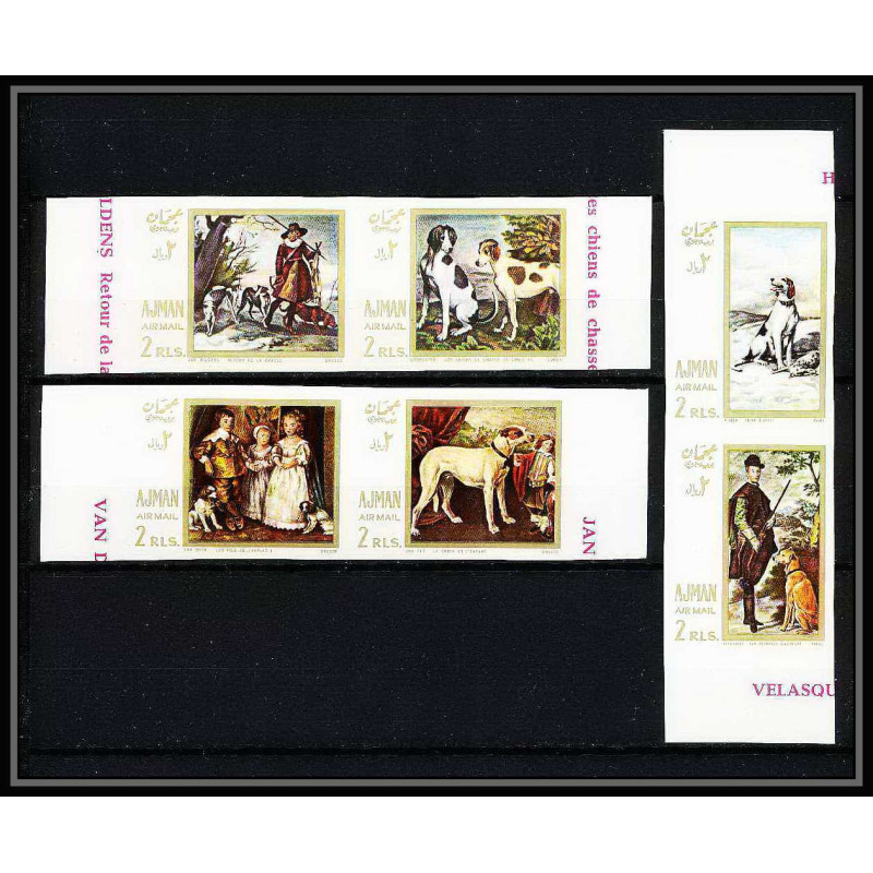 478a - Ajman MNH ** N° 271 / 276 B Tableau (Painting) hunting Chiens (chien dog dogs) Non dentelé imperf