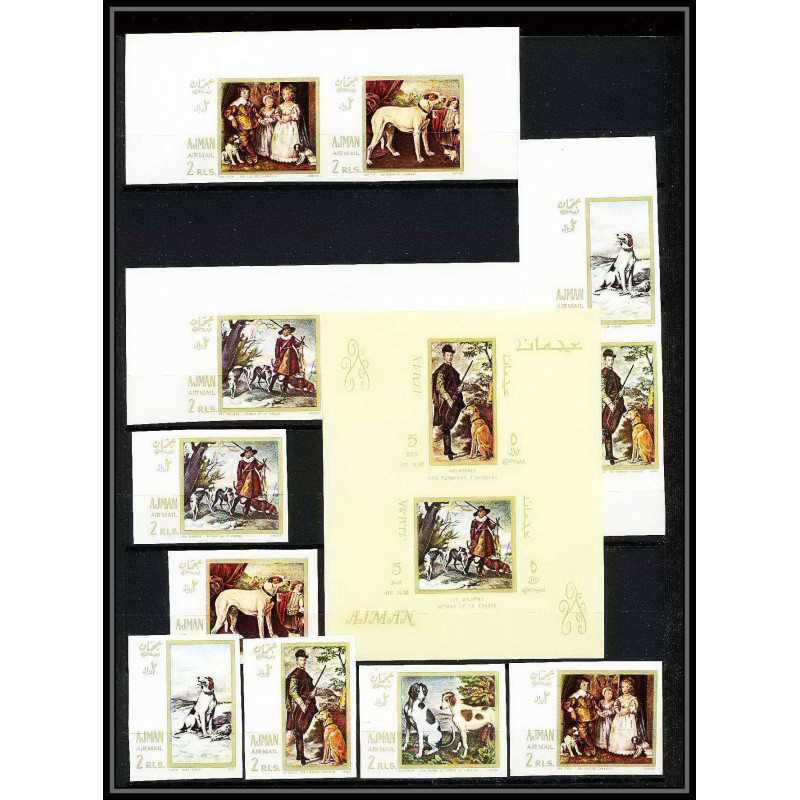 478c - Ajman MNH ** N° 271 / 276 B Bloc 38 Tableau (Painting) hunting Chiens chien dogs Non dentelé imperf
