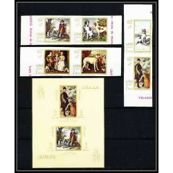 478c - Ajman MNH ** N° 271 / 276 B Bloc 38 Tableau (Painting) hunting Chiens chien dogs Non dentelé imperf