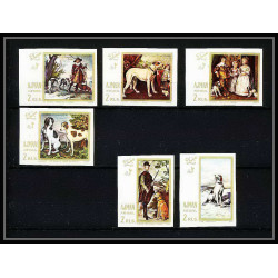 478c - Ajman MNH ** N° 271 / 276 B Bloc 38 Tableau (Painting) hunting Chiens chien dogs Non dentelé imperf