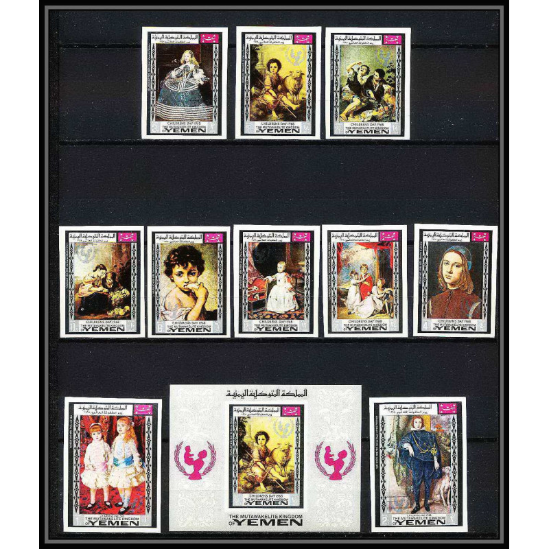 479d Yemen kingdom MNH ** N° 594 / 603 B bloc 134 day of child Tableau tableaux painting Non dentelé imperf Renoir