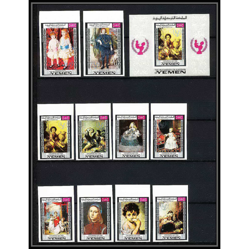 479e Yemen kingdom MNH ** N° 594 / 603 B bloc 134 day of child Tableau tableaux painting Non dentelé imperf Renoir