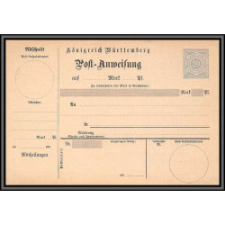 11482 Postanweisung entier stationery neuf tb carte postale postcard allemagne konigreich Wurtemberg 