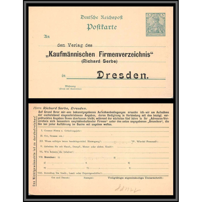 11488 repiquage richard serbe dresden neuf tb N°83 5P VERT entier stationery carte postcard allemagne deutsches reich