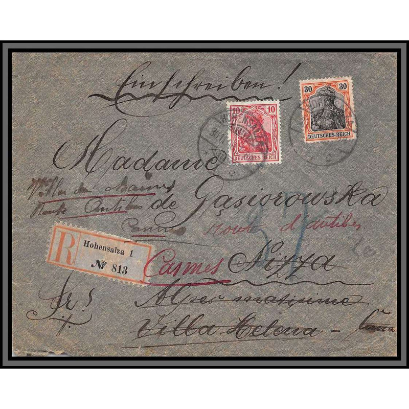 11490 recommandé hohensalza 1906 pour cannes lettre cover allemagne deutsches reich 
