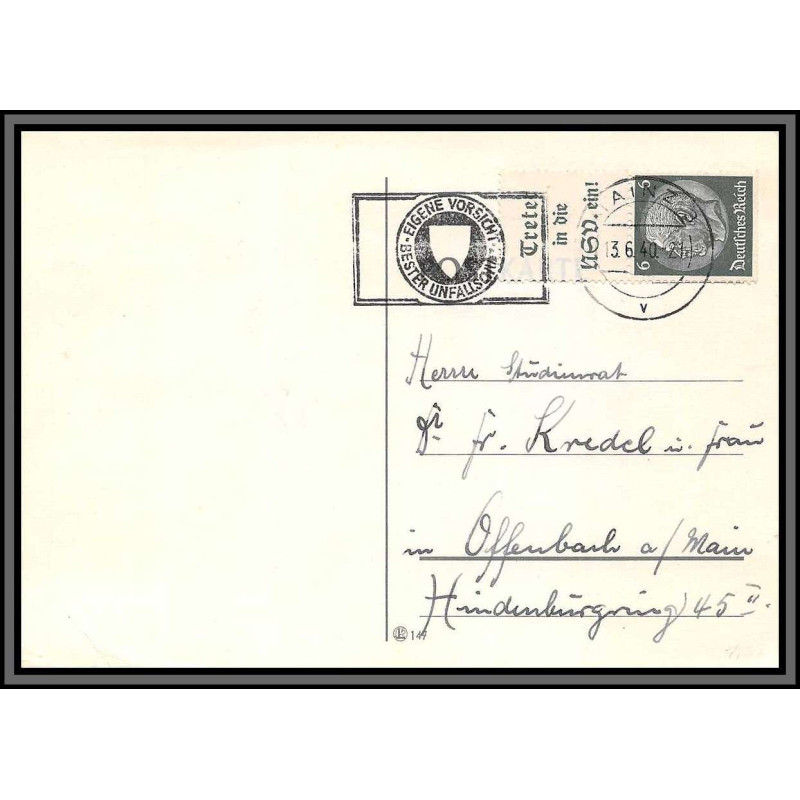 11523 maréchal hindenburg mainz pour offenbach 1940 carte postale postcard poskarte allemagne deutsches reich 