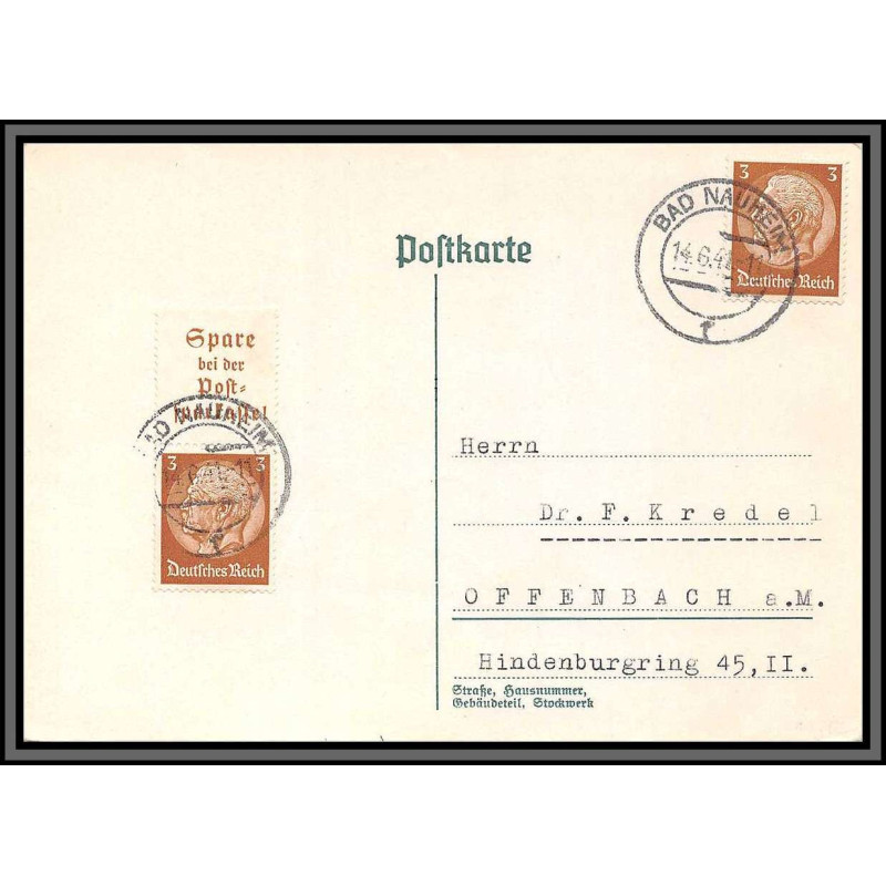 11525 maréchal hindenburg Bad Nauheim pour offenbach 1942 carte postale postcard poskarte allemagne deutsches reich 