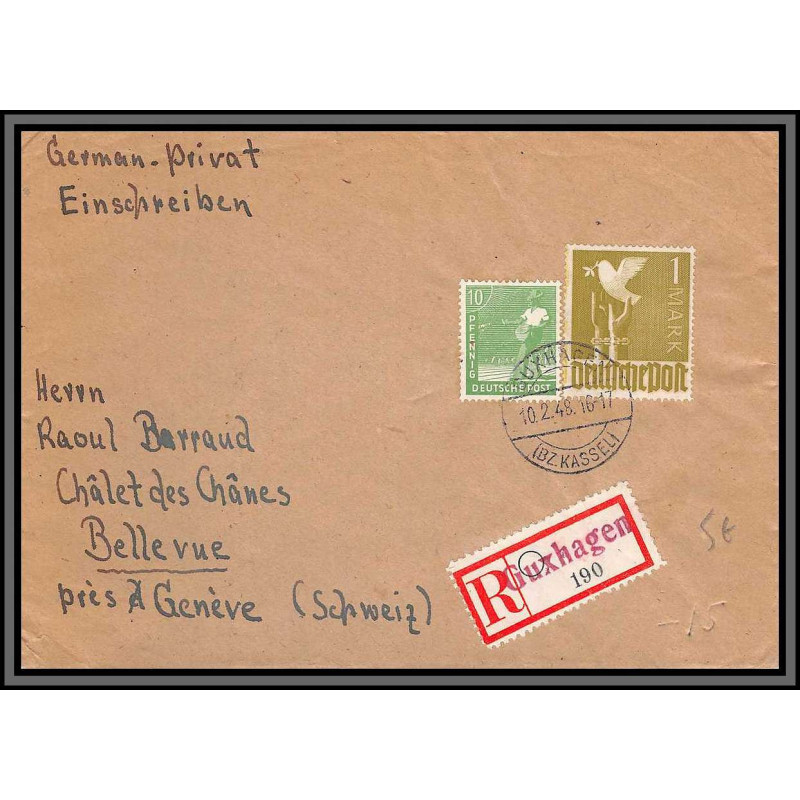 11530 recommandé guzhagen 1948 chalet des chanes bellevue geneve lettre cover allemagne deutsche post 