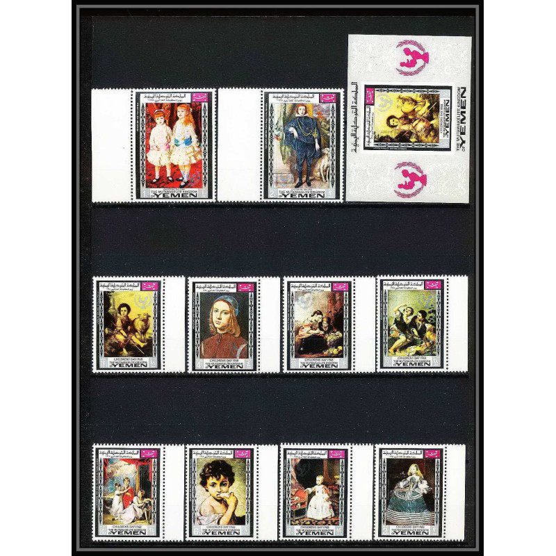 480c - Yemen kingdom MNH ** N° 594 / 603 A + bloc N° 134 unicef day of child Tableau tableaux painting Renoir Vélasquez