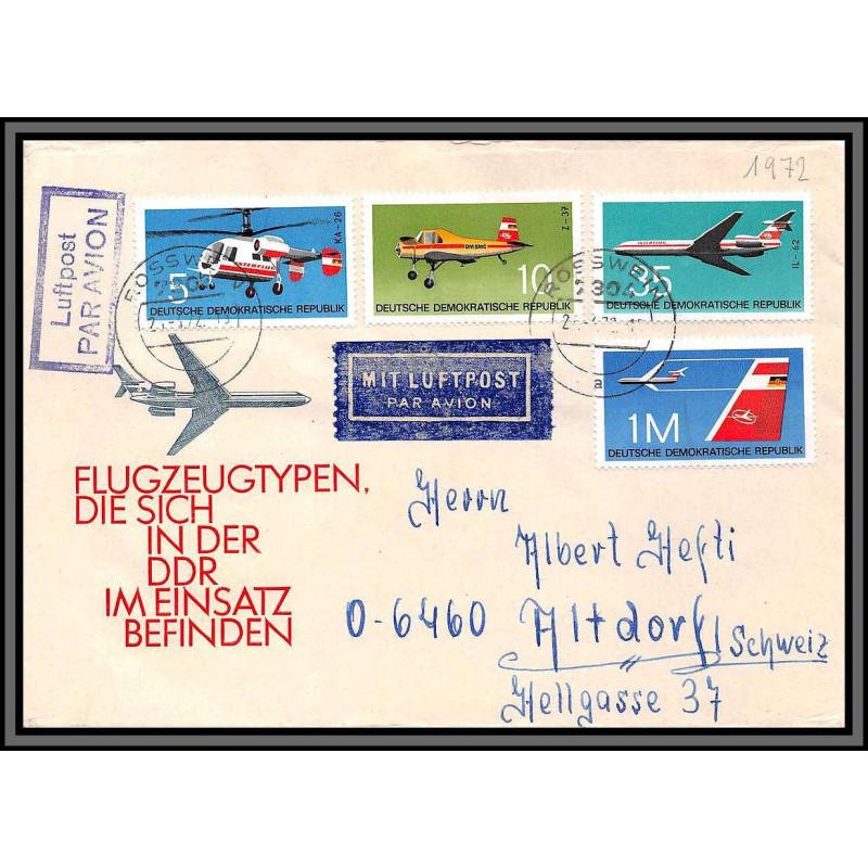 11663 luftpost avions helicopteres 1972 fdc lettre cover allemagne germany ddr 