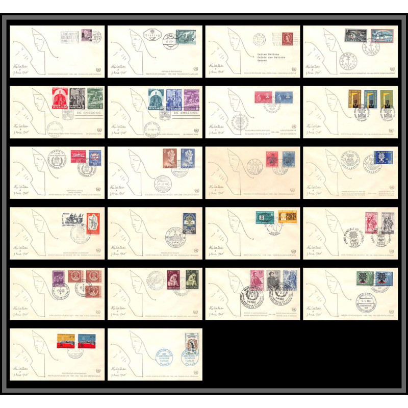 11705 world refugee year 1959/1960 jean cocteau 7 avril 1960 fdc complet lot de 22 lettre cover europe 