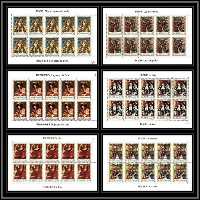 482 - Manama MNH ** N° 56 / 61 A Tableau (Painting) Terbrugghen Renoir feuilles sheets