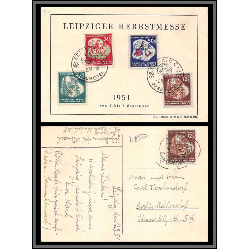 11850 N°41/44 leipziger herbstmesse leipzig 7/9/1951 carte postale postcard allemagne ddr 