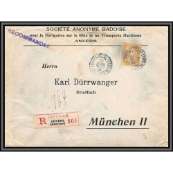 11857 perfore perfin SB société anomyme badoise recommandé anvers station 1906 lettre cover belgique 