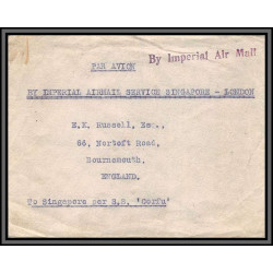 11917 par avion imperial airmail service singapore london ss corfu shanghai 2/9/1934 lettre cover chine china aviation 