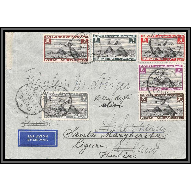11957 airmail PA pyramides cairo 17/4/1936 santa margherita ligure italia lettre cover egypte egypt 