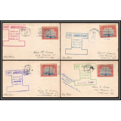 12003 lot de 4 couleurs first anniversary CAM 30 interstate airlines 1/12/1929 premier vol first flight lettre airmail