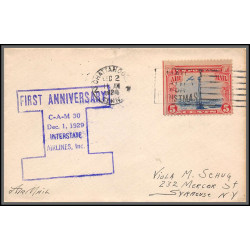 12003 lot de 4 couleurs first anniversary CAM 30 interstate airlines 1/12/1929 premier vol first flight lettre airmail