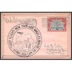 12015 signé signed amarillo texas 25/10/1930 premier vol first flight new york los angélès cam 34 lettre airmail cover
