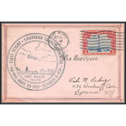 12021 fort worth 15/10/1930 premier vol first flight route 33 southern transcontinental lettre airmail cover usa 