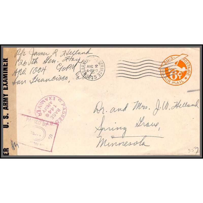 12176 censure us army examiner 2/8/1946 flight airmail entier stationery usa aviation